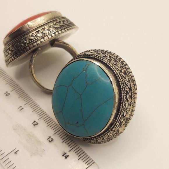 Ethnic Handmade Tribal Stone Ring, Massive Stone Ring, Tribal Ring, Round Ring, - Picture 5 of 5
